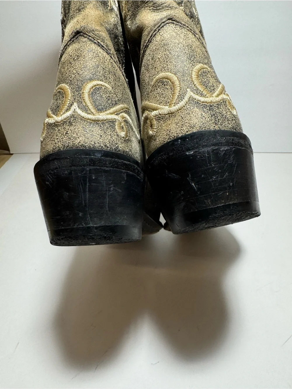 OLD WEST Cowgirl Boots Embroidered Distressed Leather Western Big Girls 4.0 D